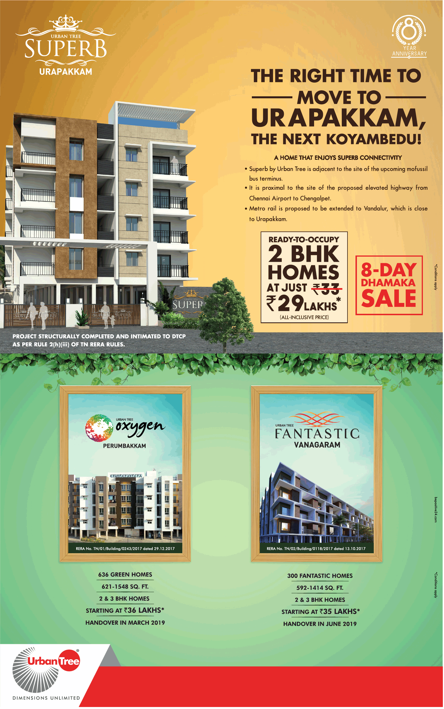 Ready to occupy 2 bhk homes at Rs. 29 lakhs at Urban Tree Projects in Chennai Update